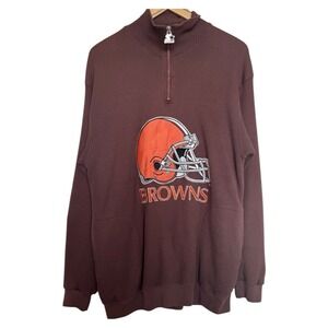 VTG Starter Cleveland Browns 1/4 Zip Pullover Waffle Sweater Mens Large Brown